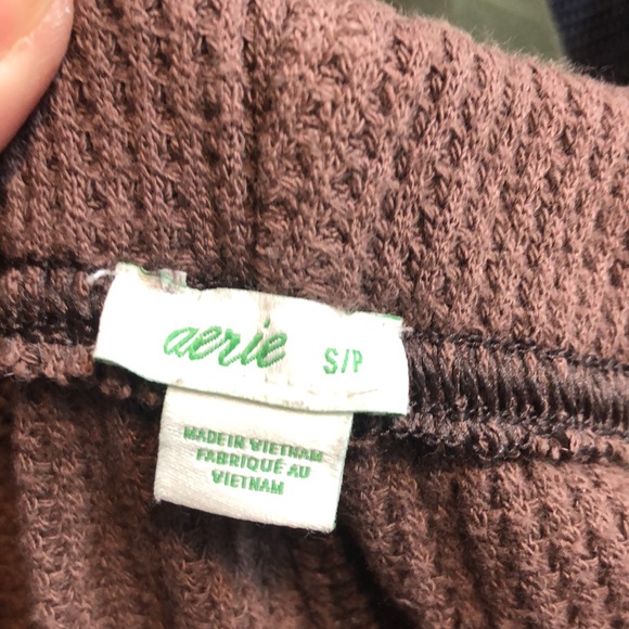 Aerie Waffle Joggers Women's S/P chocolate brown sweat pants thermal EUC - Picture 9 of 15